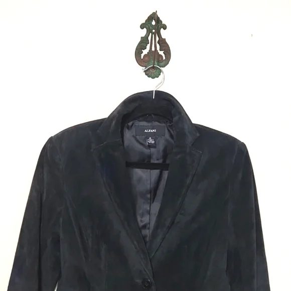 Alfani 100% Suede Leather Vintage Black Women's Blazer Jacket Size Medium - Picture 2 of 9